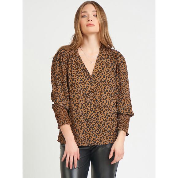 Black Tape Leopard Print Long Sleeve Blouse - Picture 1 of 6